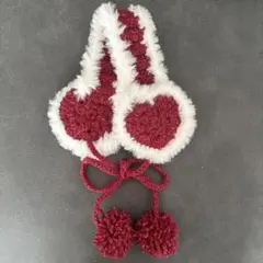 手編み イヤーマフ ベビー キッズ 紐付き ハート｜毛糸 ハンドメイド 紐長め
