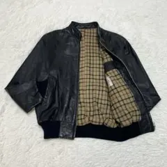 90s カウレザー ボンバージャケット A-2 ブルゾン 短丈 黒 裏地チェック
