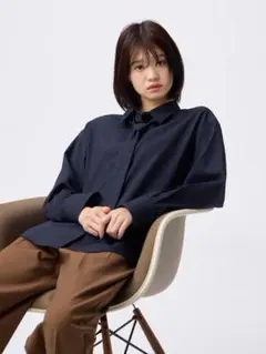 ジーユー　ボウタイシャツQ　ネイビー　Mサイズ