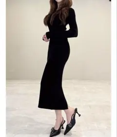 リゼクシー　リブニットワンピース　黒　ブラック　長袖