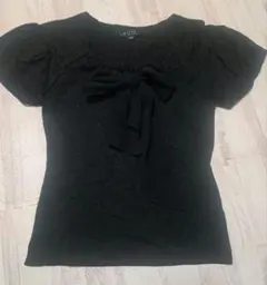 MATERIA レディース Tシャツ ラメ入り リボンあり 黒のサムネイル