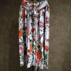☆美品☆ZARA WOMAN/ギンガムチェック×花柄フレアスカート　ミモレ丈　Sのサムネイル