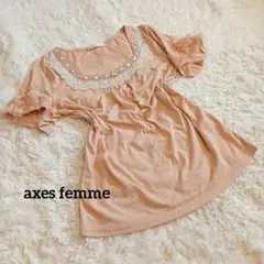 axes femme 姫系 姫カジ 半袖ブラウス ピンク レース フリル リボン 
