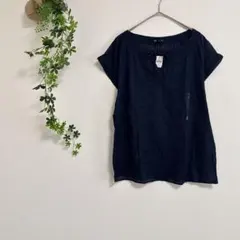 ［GAP］未使用✨フレンチスリーブカットソー（XL）ネイビー　綿100 リボン