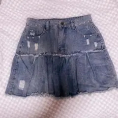 デニムブルー フリル付きミニスカート