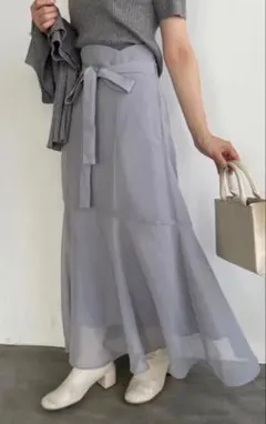 NICE CLAUP リボンマーメイドスカート　Sサイズ　グレー　ブルー