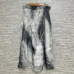 コムサ ✨モノトーン リーフ柄 ロングスカート 裏地付　ボタニカル柄　シースル