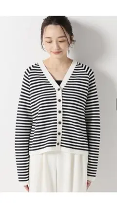 Plage MINIボーダーVカーディガン　ネイビーのサムネイル