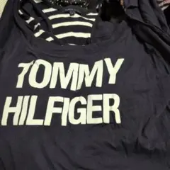 古着屋、TOMMY HILFIGER ネイビー ストライプ Tシャツ M