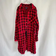 GAP シャツワンピース チュニック 羽織り M 赤 黒 バッファローチェック