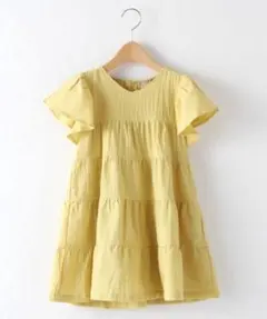 専用　プティマイン　袖フレアVネックティアードワンピース　イエロー