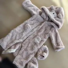 フリースロンパース 薄ピンク　動物デザイン