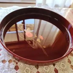 花柄 漆塗り丸盆