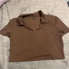 SHEIN リブポロシャツ ブラウン XL