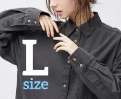GU デニムシャツワンピース　グレー　灰色　L デニムミニシャツワンピース