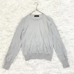 グリーンレーベルリラクシング ニット ビーズ装飾 クルーネック ライトグレー 春