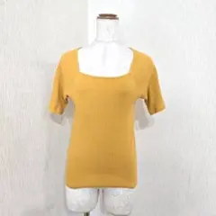 GU スクエアネック リブTシャツ 半袖カットソー コットン（M）マスタード系