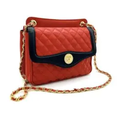 【KIMIJIMA】ショルダーバッグ　レッド　レザー　　キルティング　自立.のサムネイル