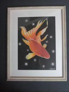 原画 A4サイズ　水中の少女 金魚 アクリル画 人物画 絵画 額縁付き 原画 A4サイズ 水中の少女 金魚 アクリル画 人物画 絵画 額縁付き