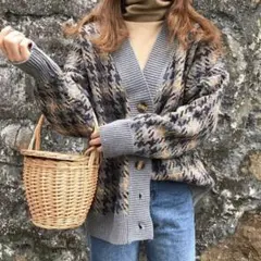 ❇︎新品❇︎ ニットカーディガン　♦︎♢格子柄グレー♦︎♢