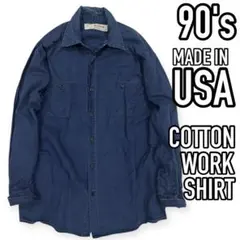 90s●USA製 コットンワークシャツ L ヴィンテージ 無地シャツ