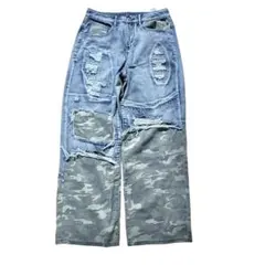 Y2K✨【archive】再構築デニム パッチワーク 迷彩 リメイク ドッキング