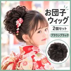 경단 가발 2개 세트 브라운 블랙 츠케모 슈슈 시치고산 발표회
