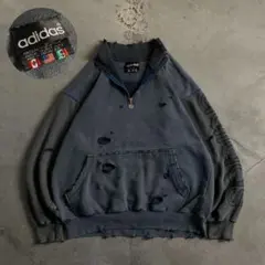 80's adidas万国旗タグ”ハーフジップ“ダメージ“boro sweat