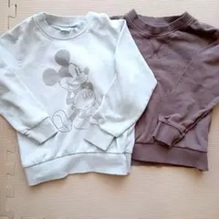 ミッキーマウス トレーナー 白色　無地　茶ブラウン綿100%