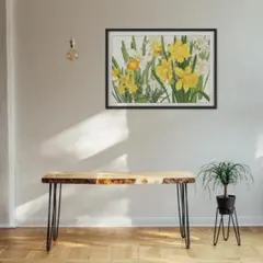 【NO.456】A4☆ダフォディルの花日本画絵画アートポスター☆黄色水仙夏和室