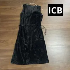 ICB 黒のノースリーブAラインワンピース ベルト付き　コーデュロイ生地