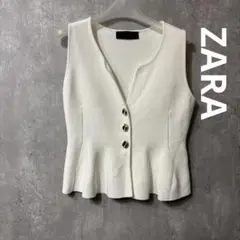 【美品】ZARA ザラ ペプラム ニットベスト シルバーボタン 完売品 S