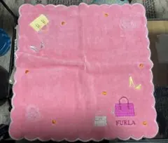 FURLA 刺繍ハンカチ ピンク 約27センチ
