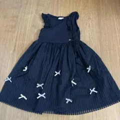 （お値下げしました）110㎝ リボン　ネイビー ノースリーブワンピース