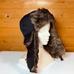 フライトキャップ　パイロット帽　メンズ防寒スノーボードスキー冬　黒