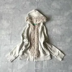 00s ジップパーカー フリンジ 短丈 Y2K フェアリーグランジ 森ガール