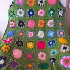 モチーフ編みブランケット、マルチカバー 125cm×95cm