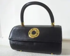 ハナエモリ　ブラック　黒　丸型ロゴ金具　筒型　ハンドバッグ　ヴィンテージ