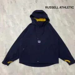 90sRussellラッセルネイビー無地ナイロンフーディJKT紺ラグランy2k 