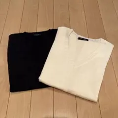 ベスト Ｖネック 140cm 2枚セット 薄手無地　ホワイト&ブラック