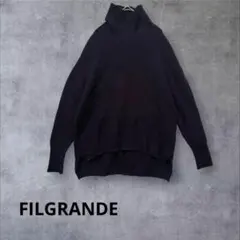 【フィルグランデ】 ハイネックニット　セーター　ざっくり ネイビー 38
