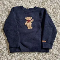 petit mainふわもちクマ刺繍ネイビーセーター
