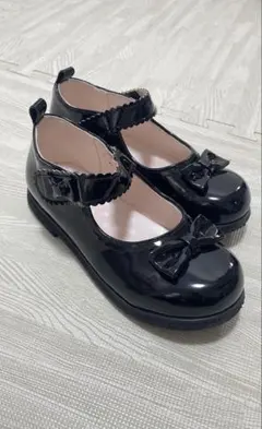 20㎝　ブラックリボン付きフォーマルシューズ　子供　発表会　卒園　入学
