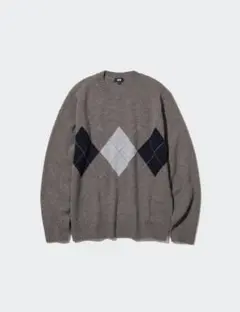 UNIQLOユニクロプレミアムクルーネックセーターLアーガイル柄ウール100％