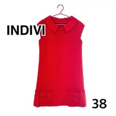 INDIVI 赤 ノースリーブ ワンピース 38　インディヴィ