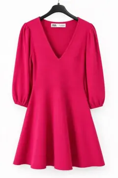 【美品】【新品】ZARA ザラ ニットワンピース パフスリーブ ピンク