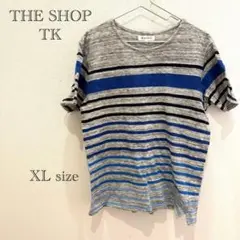 THE SHOP TK メンズXL ボーダー 半袖Tシャツ グレー 青のサムネイル