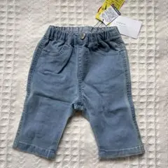 新品　デニムパンツ　ストレッチ　うしろリボン付き　8分丈　80