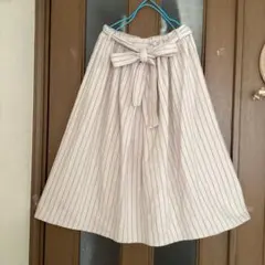 Samansa Mos2 綿起毛タックギャザーストライプスカート リボン付き