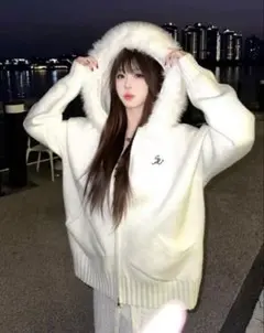 SHEIN ニット ファー パーカー セーター アウター 長袖 レディース